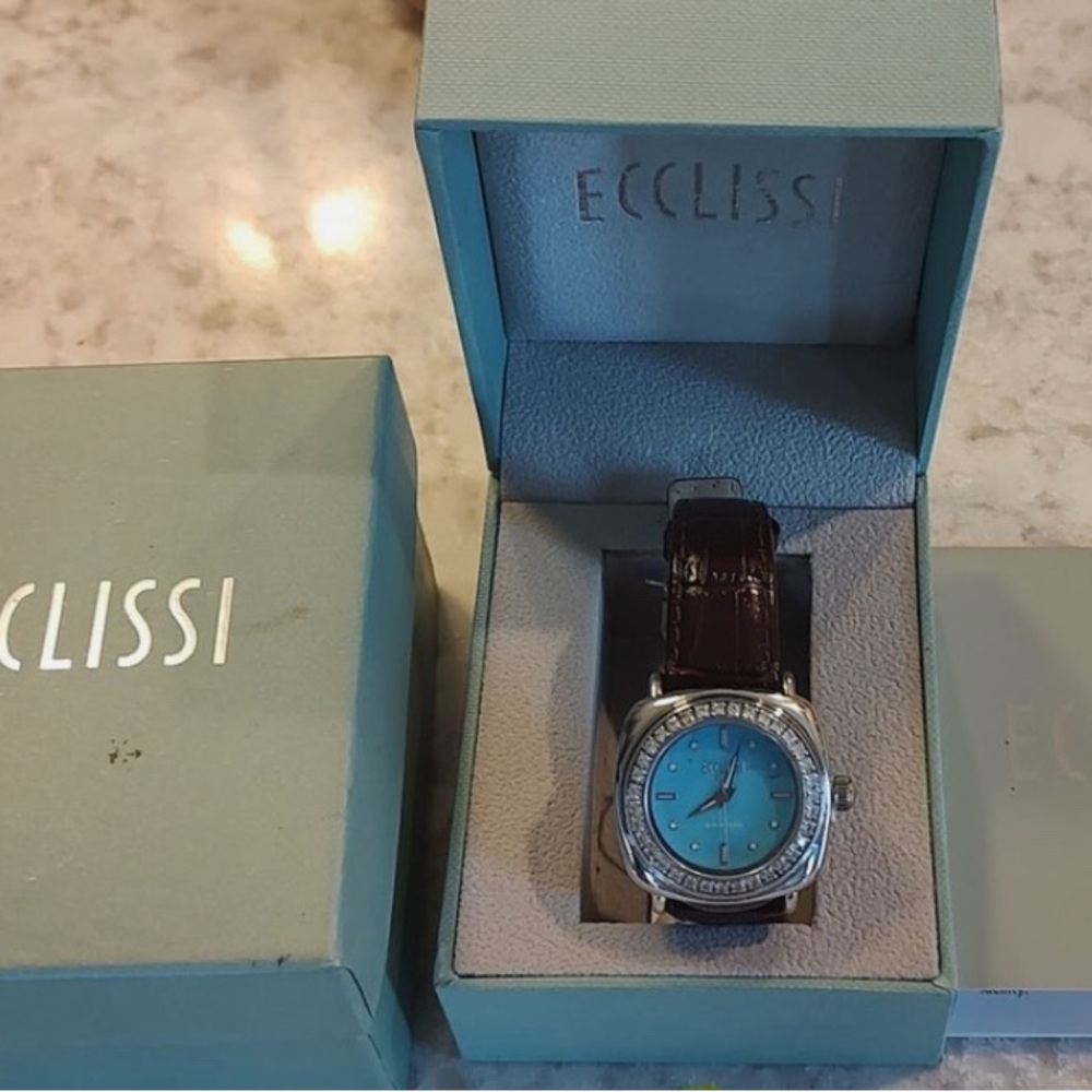 Ecclissi Sterling Silver with turquoise face and leather strap